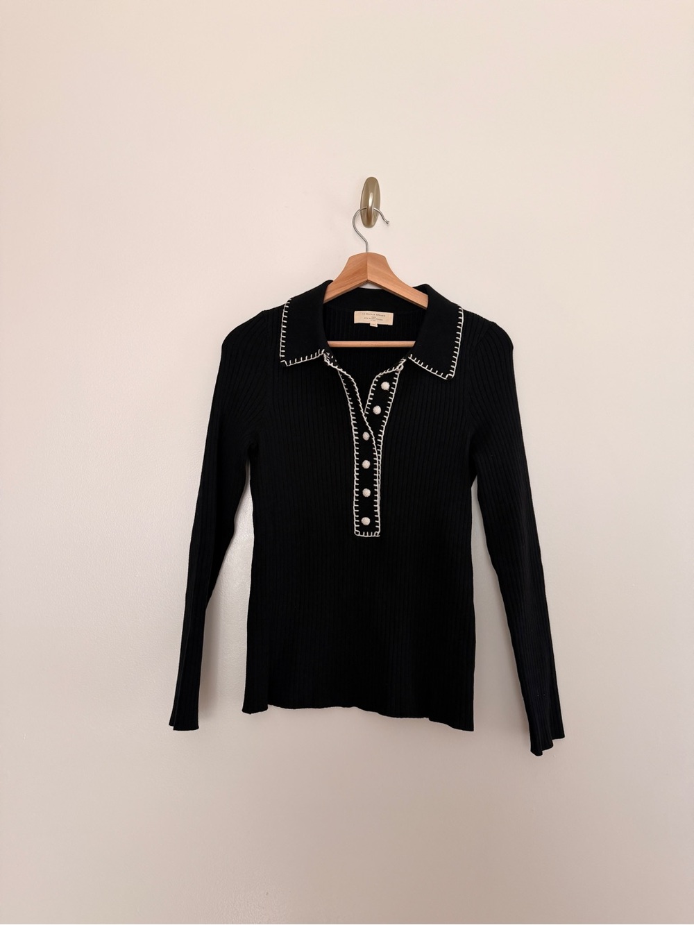 Sezane Armelle Jumper Black Merino Wool & Organic Cotton Size M - Picture 2 of 8